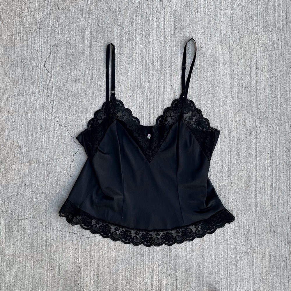 vintage black satin and lace camisole